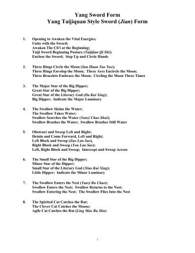 ﻿Yang Taijiquan Style Sword (Jian) Form (53 forms)