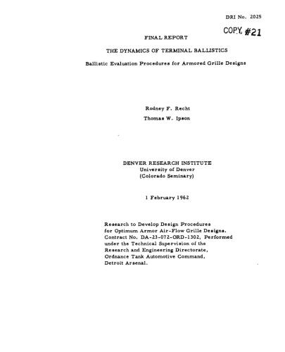 ﻿دینامیک بالستیک ترمینال روش های ارزیابی بالستیک برای طرح های مشبک زرهی
