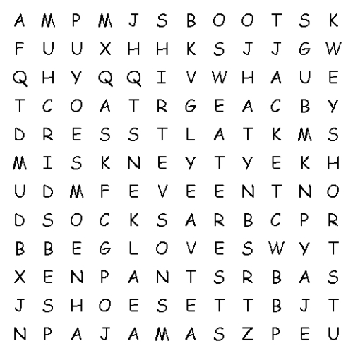 ﻿کاربرگ - واژگان لباس