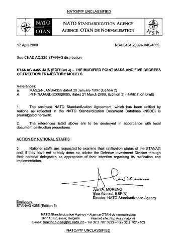 ﻿STANAG 4355 - مدل های جرم نقطه ای اصلاح شده و مسیر پنج درجه آزادی. ویرایش 3