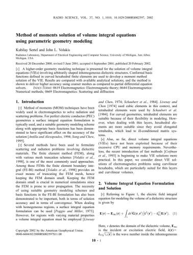 ﻿روش حل لحظه های معادلات انتگرال حجم با استفاده از مدل سازی هندسه پارامتری