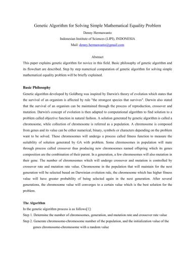 ﻿الگوریتم ژنتیک برای حل مسئله تساوی ریاضی ساده