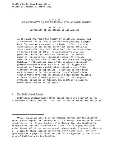 ﻿مطالعات در زبان شناسی آفریقا. جلد 10-19