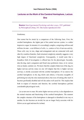 ﻿سخنرانی در مورد کار نیمکره مغز، سخنرانی اول