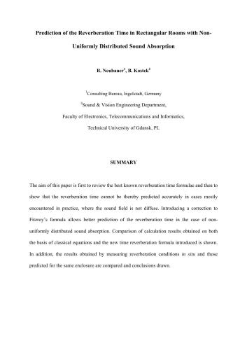 ﻿پیش‌بینی زمان طنین در اتاق‌های مستطیلی با جذب صوت غیریکنواخت