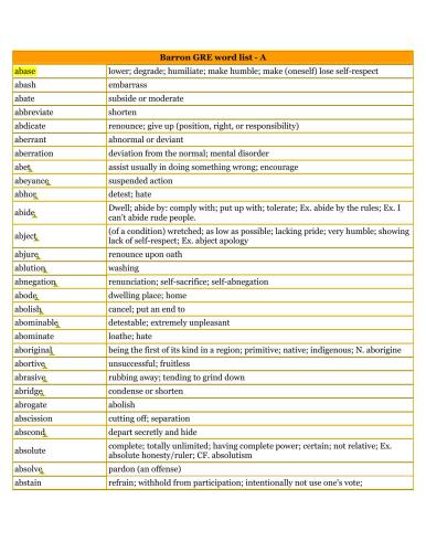 ﻿فهرست کلمات بارون