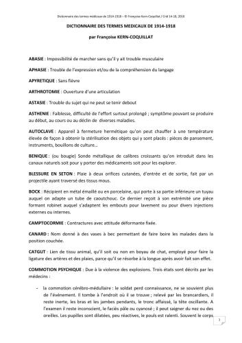 ﻿دیکشنری اصطلاحات پزشکی 1914-1918