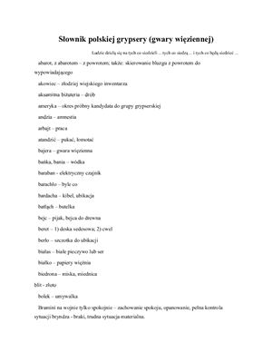 ﻿فرهنگ لغت لهجه زندان لهستانی. کلمه اصطلاحات لهستانی