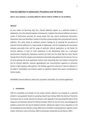 ﻿اعتیاد به اینترنت در نوجوانان: شیوع و عوامل خطر