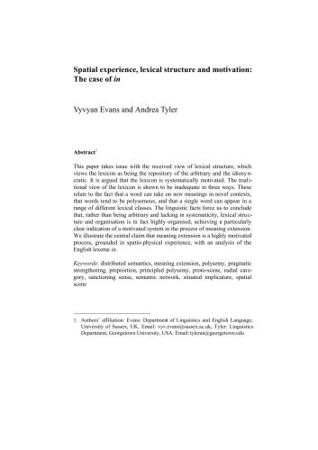 ﻿تجربه فضایی، ساختار واژگانی و انگیزه: مورد در