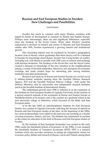 ﻿مطالعات روسیه و اروپای شرقی در سوئد: چالش ها و امکانات جدید