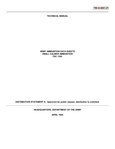 ﻿برگه اطلاعات مهمات ارتش برای مهمات کالیبر کوچک