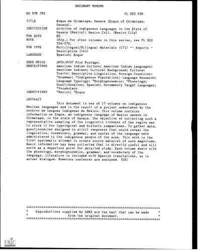 ﻿Zoque de Chimalapa، Oaxaca