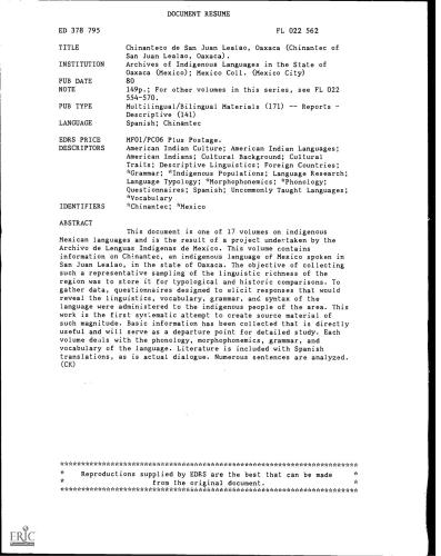 ﻿Chinanteco از San Juan Lealao، Oaxaca