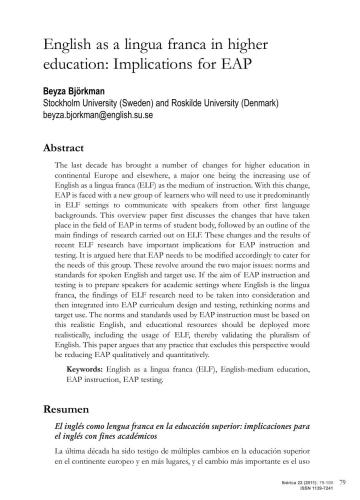 انگلیسی به عنوان یک زبان انگلیسی در آموزش عالی: پیامدهای EAP