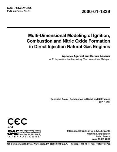﻿مدلسازی چند بعدی احتراق، احتراق و تشکیل اکسید نیتریک در موتورهای گاز طبیعی تزریق مستقیم