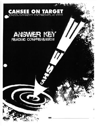 ﻿CAHSEE در هدف. درک مطلب. کتاب کار دانش آموز - پاسخنامه