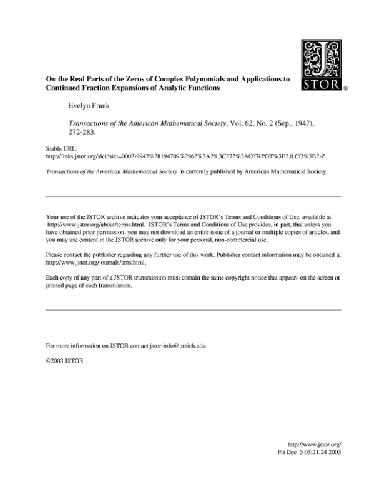 ﻿بخش‌های واقعی صفرهای چندجمله‌ای پیچیده، کاربردهایی برای بسط کسری ادامه دار