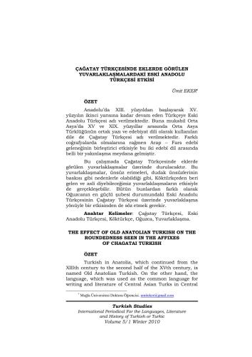 ﻿اثر ترکی قدیمی آناتولی بر روی گردهایی که در ضمائم به زبان ترکی چاگاتایی دیده می شود.