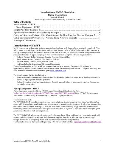 ﻿مقدمه ای بر محاسبات لوله کشی شبیه سازی HYSYS