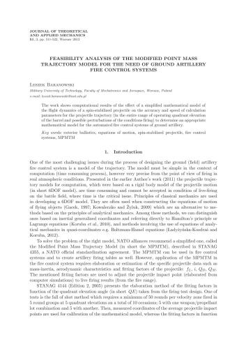 ﻿تحلیل امکان سنجی مدل مسیر توده نقطه اصلاح شده برای نیاز به سیستم های کنترل آتش توپخانه زمینی