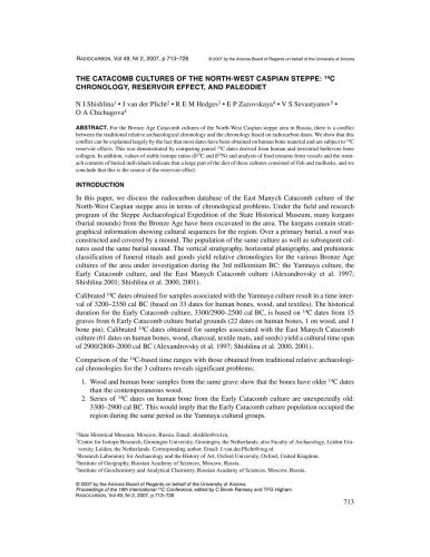 فرهنگ کاتاکوپ های استپ کاسپین شمال غربی: جدول زمانی 14C، اثر مخزن و پالودیت