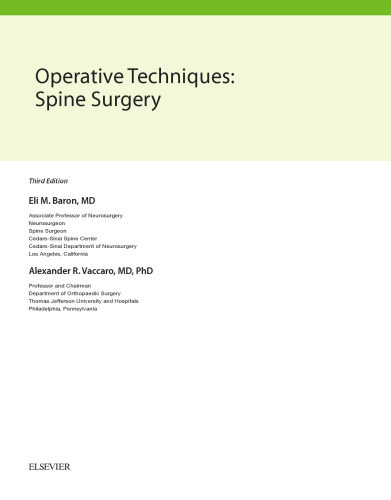 تکنیک های عملیاتی: جراحی ستون فقرات. یک جلد در تکنیک های عملیاتی