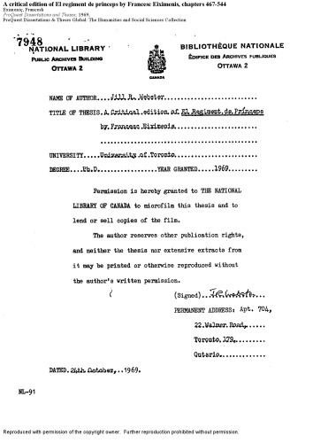 ﻿نسخه انتقادی El Regiment de princeps اثر فرانسیس اکسیمنیس، فصول 467-544 [پایان نامه]