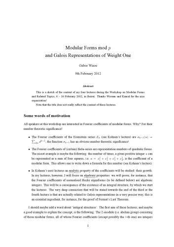 ﻿فرم های مدولار mod p و Galois Representations of Weight One [یادداشت های توضیحی]