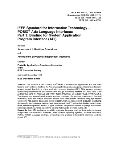 ﻿IEEE Std 1003.5: POSIX® Ada Language Interfaces— Part 1: Binding for System Application Program Interface (API)