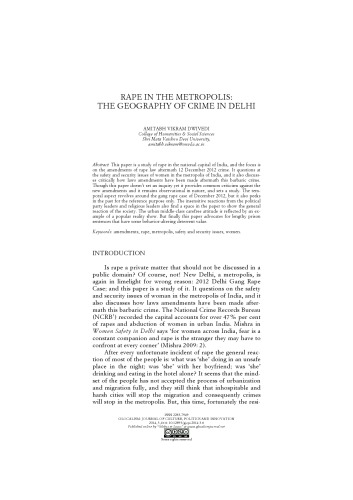 ﻿GLOCISLASITY: مجله فرهنگ ، سیاست و نوآوری 
تجاوز در کلانشهر: جغرافیای جرم در دهلی