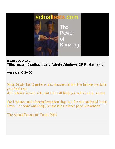 Mcse Actualtests Windows Xp Prof نصب ، پیکربندی و مدیریت Q&A V 06.30.06