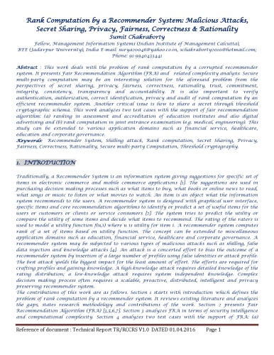 ﻿محاسبه رتبه توسط سیستم پیشنهادی: حملات مخرب ، به اشتراک گذاری مخفی ، حریم خصوصی ، انصاف ، صحت و عقلانیت