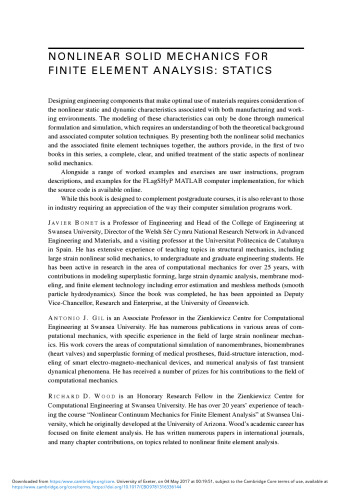 ﻿مکانیک جامد غیرخطی برای تجزیه و تحلیل عناصر محدود: استاتیک