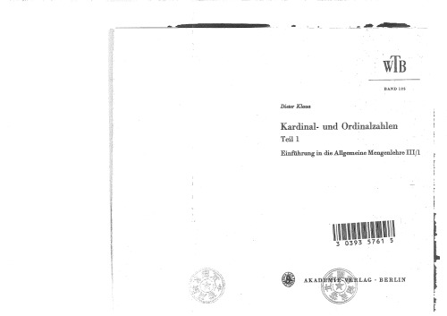 شماره های کاردینال و عددی: بخش 1 معرفی به مجموعه عمومی نظریه III / 1