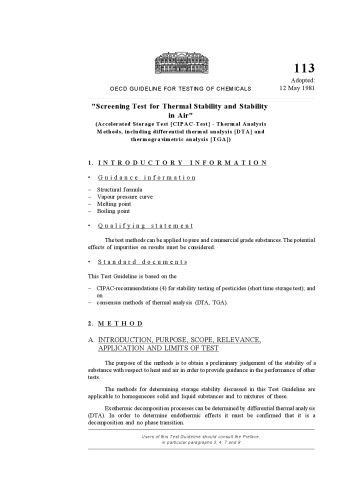 ﻿تست شماره 113: تست غربالگری برای پایداری حرارتی و پایداری در هوا