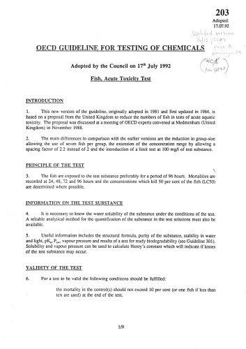 ﻿تست شماره 203: ماهی، تست سمیت حاد