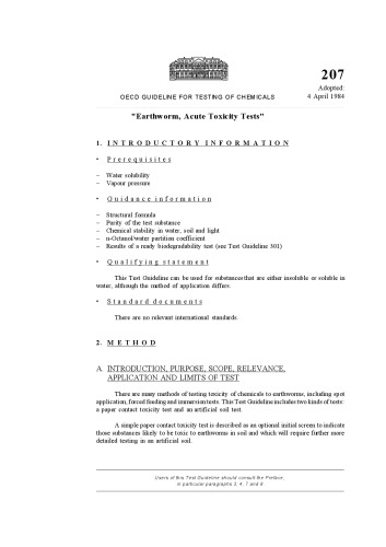 ﻿تست شماره 207: کرم خاکی، تست سمیت حاد