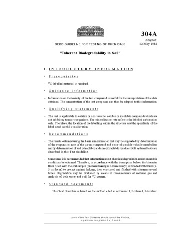 ﻿تست شماره 304A: زیست تخریب پذیری ذاتی در خاک