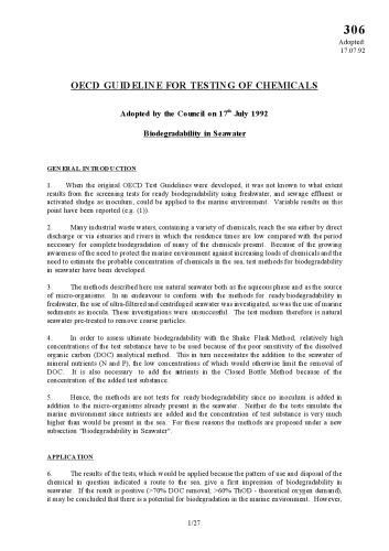 ﻿تست شماره 306: زیست تخریب پذیری در آب دریا