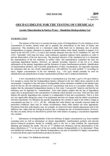 ﻿تست شماره 309: شبیه سازی تجزیه بیولوژیکی کانی سازی هوازی در آب های سطحی