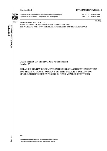 ﻿سند بازنگری تفصیلی در مورد سیستم های طبقه بندی خطر برای سمیت سیستمیک اندام هدف خاص به دنبال مواجهه منفرد یا مکرر در کشورهای عضو OECD