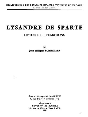 Lysandre de Sparte: تاریخ و سنن