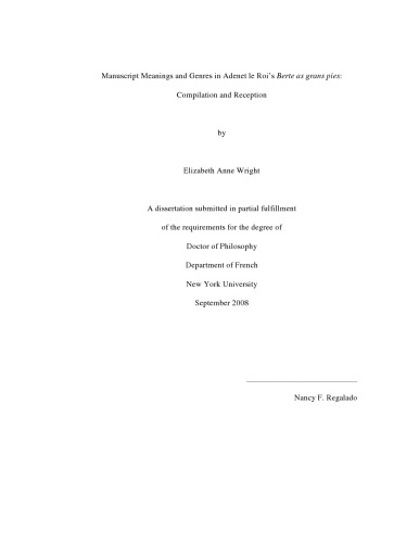 ﻿معانی و ژانرهای دست‌نوشته در «برته به عنوان پای بزرگ» آدنه لو روی: گردآوری و پذیرش