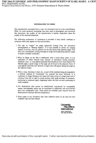 ﻿دست نوشته های اقتصادی و فلسفی 1844 کارل مارکس: تفسیر و تفسیر انتقادی