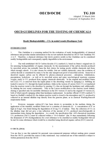 ﻿تست شماره 310: زیست تخریب پذیری آماده - CO2 در ظروف مهر و موم شده (تست Headspace)