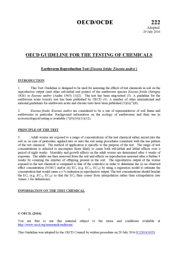 ﻿تست شماره 222: آزمایش تولید مثل کرم خاکی (Eisenia fetida/Eisenia andrei)