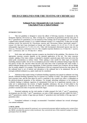 تست شماره 233: آزمايش سميت زيستي چرخه زيست آب رسوبي آب با استفاده از آب اسپيج يا رسوب اسپيگ