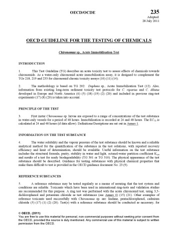 ﻿تست شماره 235: Chironomus sp.، تست بی حرکتی حاد