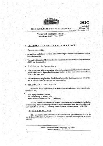 ﻿تست شماره 302C: زیست تخریب پذیری ذاتی: آزمایش MITI اصلاح شده (II)